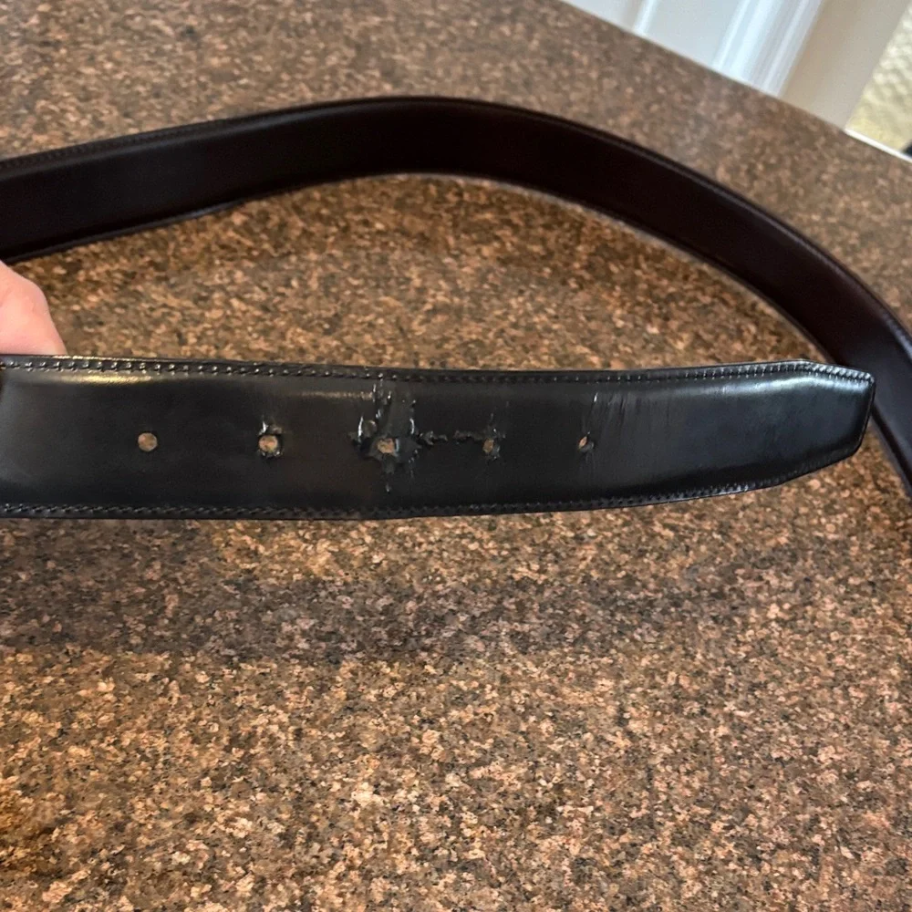 Salvatore Ferragamo Brown Black Leather Reversible Silver Buckle Belt